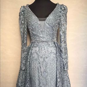 Long Sleeve Embellished Dress with Skirt Train